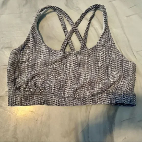 LULULEMON Energy Strappy Sports Bra Gray White Arrow Jacquard Silver Spoon 8 - Picture 6 of 10